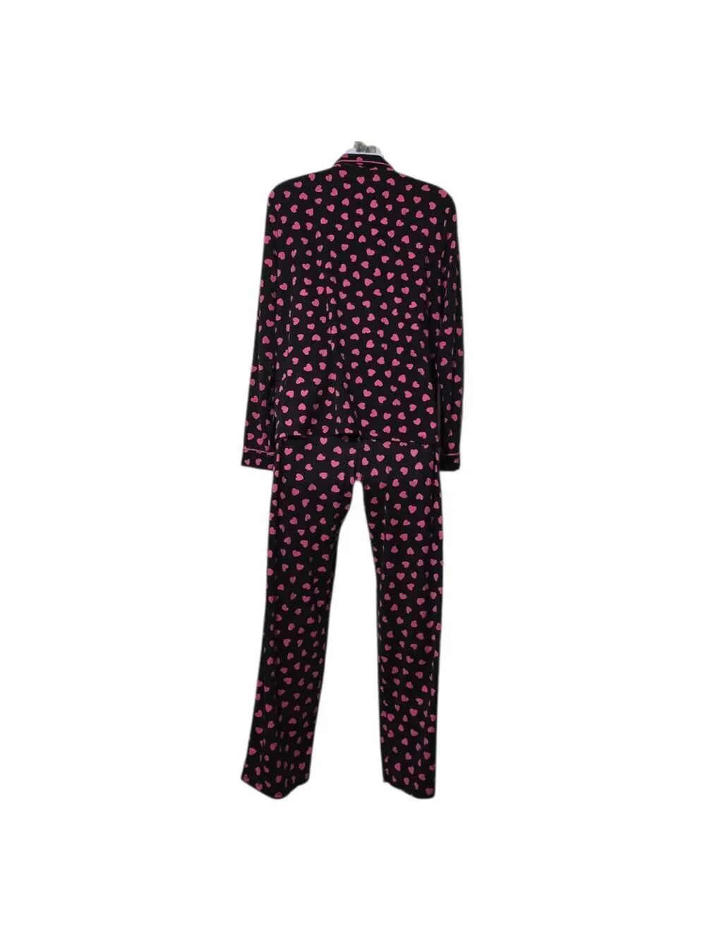 Kate Spade Pink Hearts Long Sleeve Notch Collar Long Pajama Set Sz S